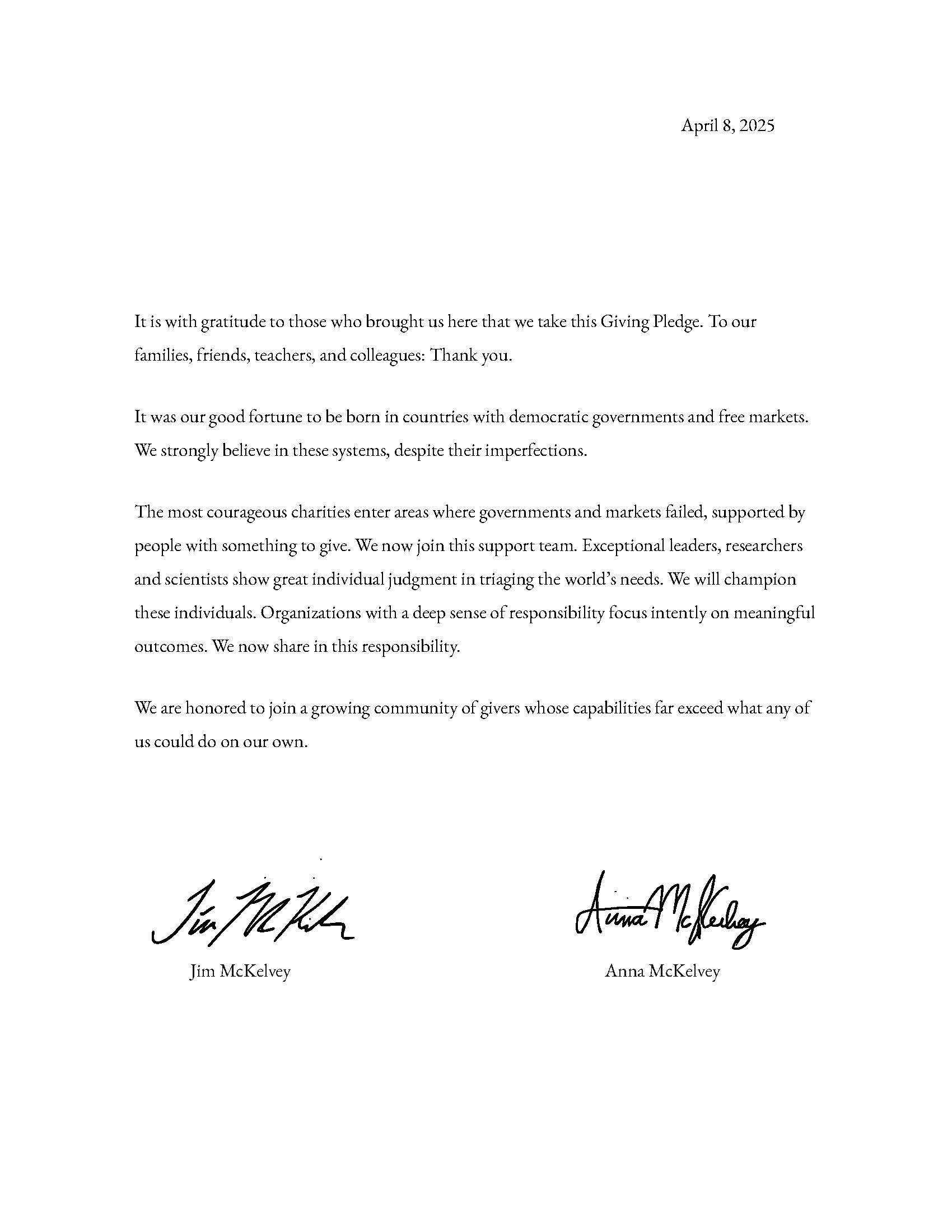 Jim and Anna McKelvey Pledge Letter